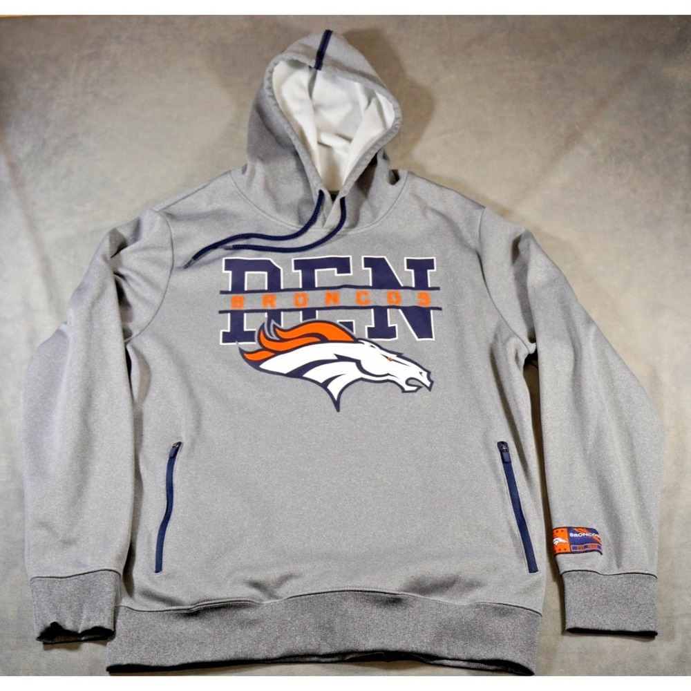 Denver Broncos Hoodie NFL Team Apparel Men's L Gray Pullover Zip Pockets